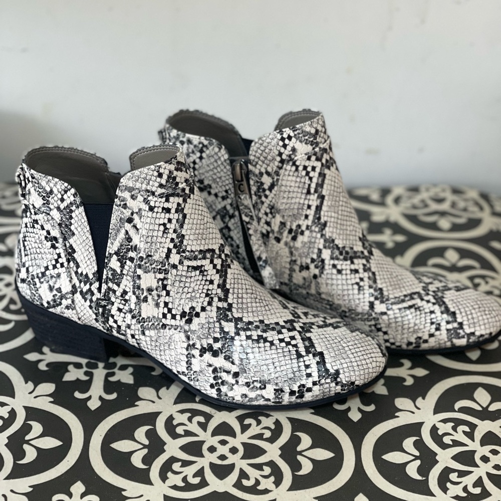 White snake skin booties